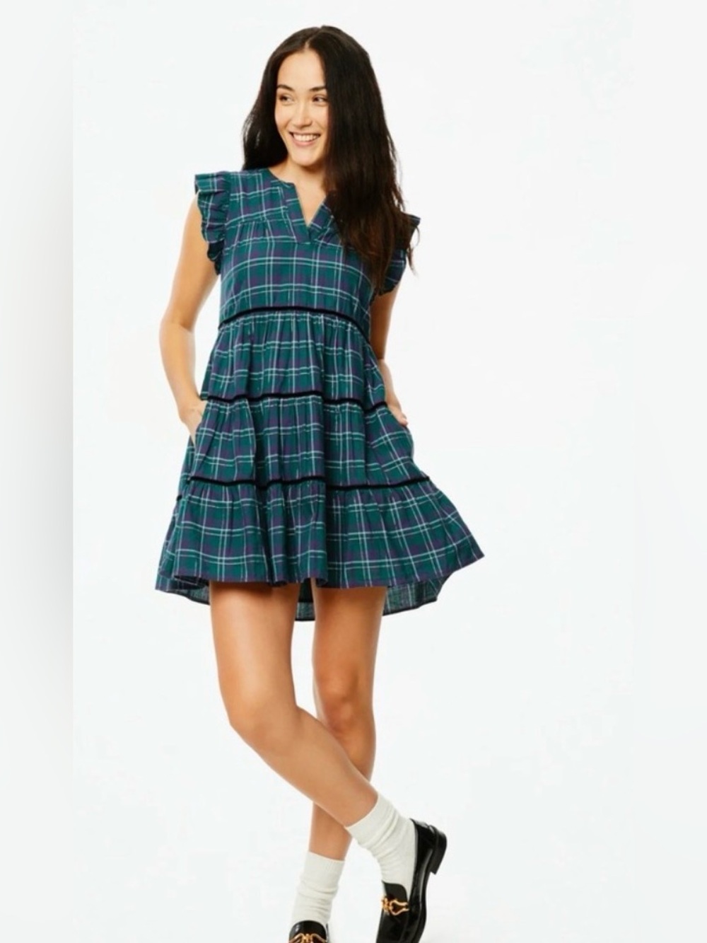 Roller Rabbit Inverness Plaid Pippa Green Dress from XS